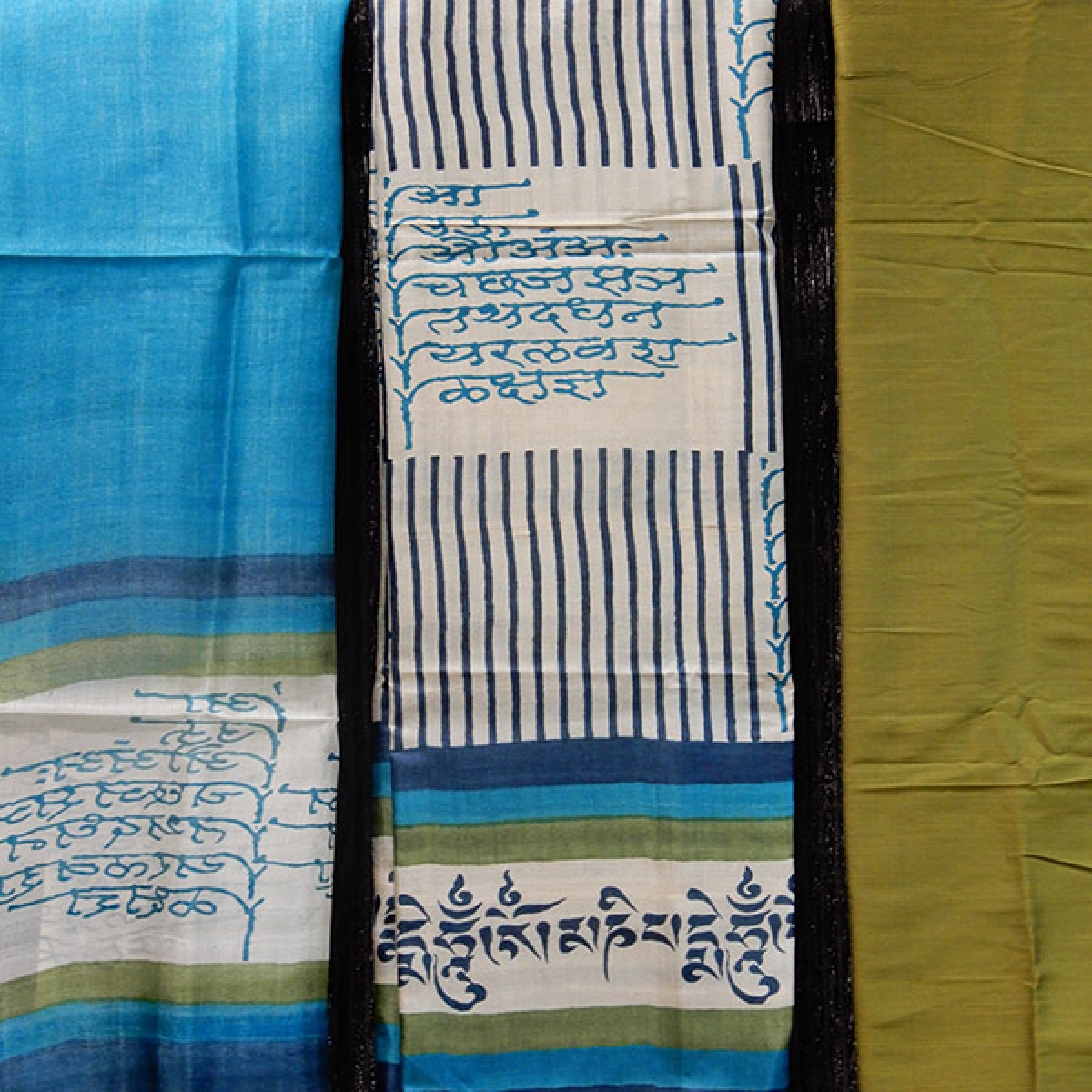 Pure tussar silk salwar Material top with printed tussar shawl and raw cotton bottom